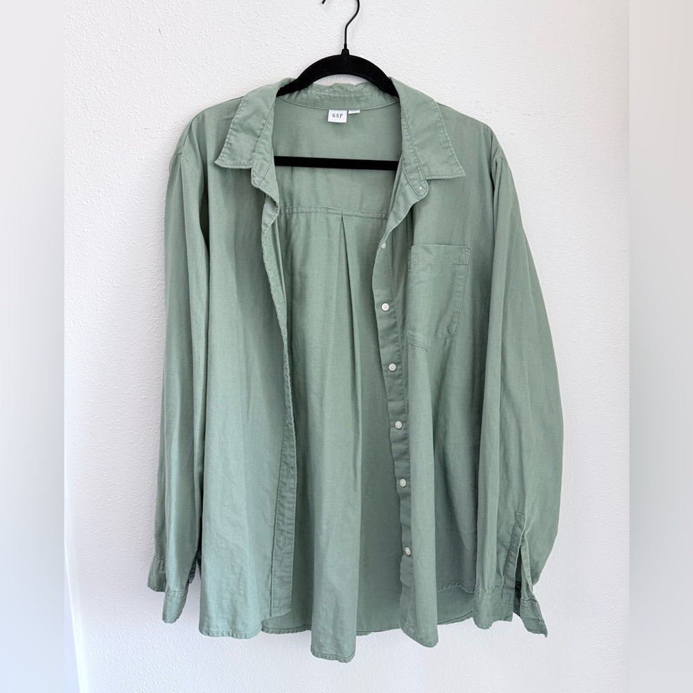 GAP Green Linen Cotton Button Down XXL | Relaxed Fit Shirt Natural Fiber